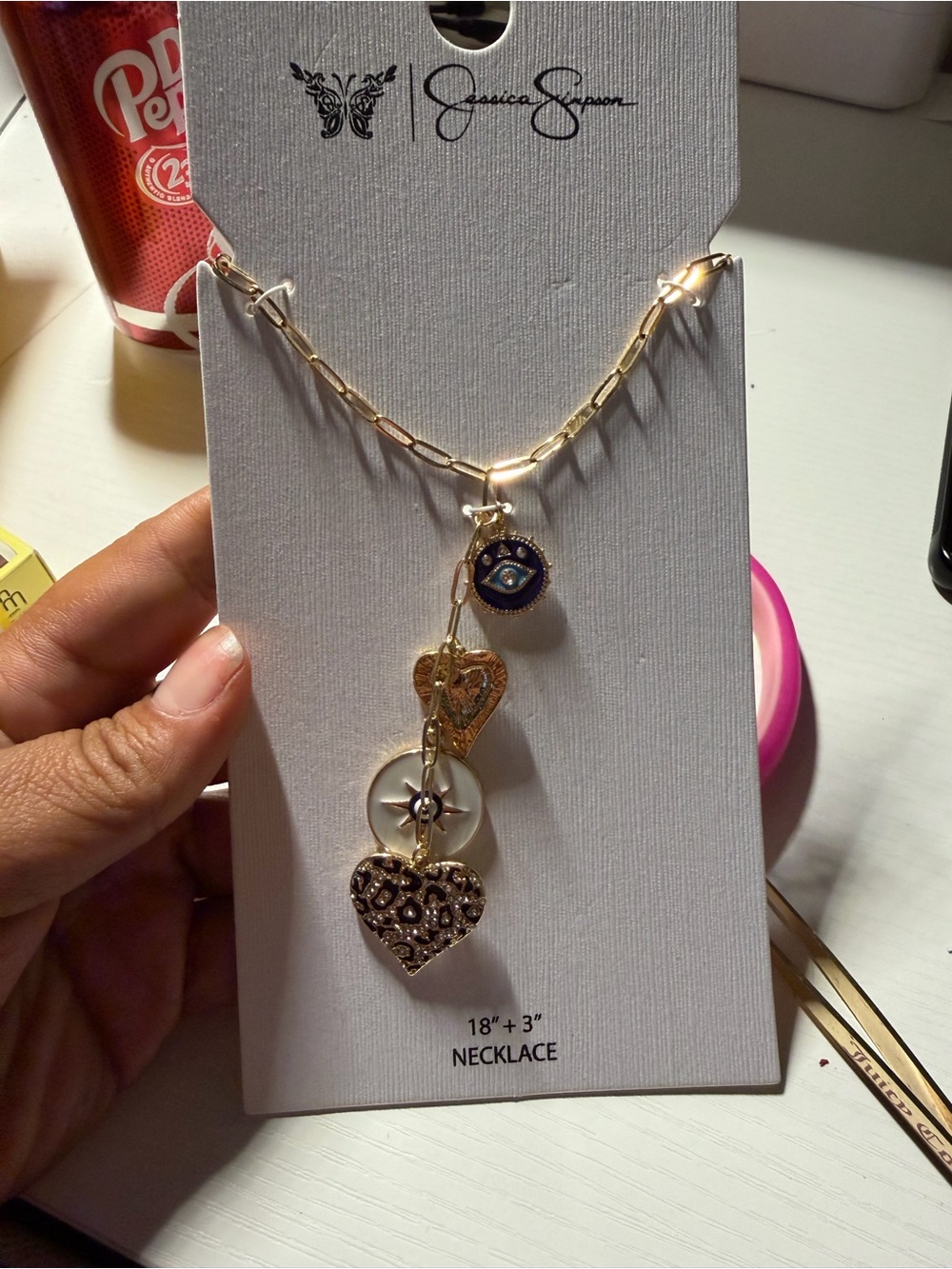 Jessica Simpson Gold-tone Layered Heart & Evil Eye Charm Necklace